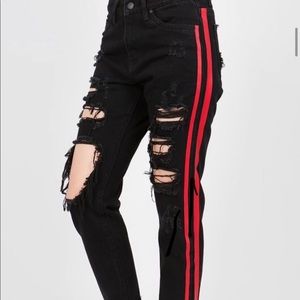 Side Striped Destroyed Jeans